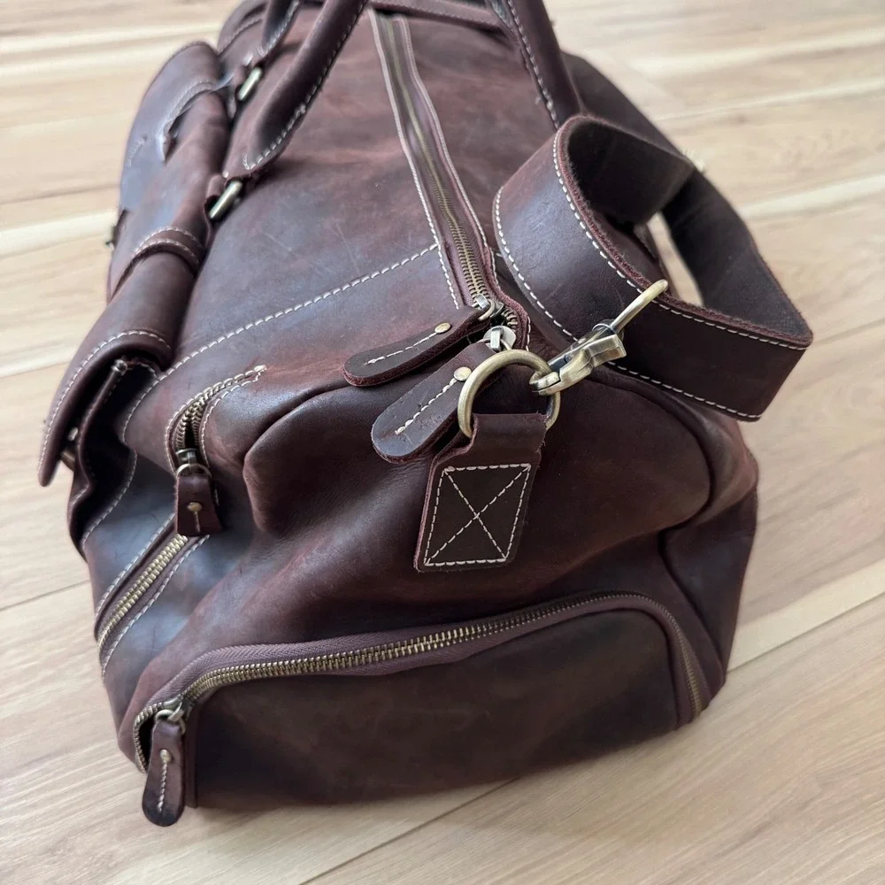 Brown Leather Duffle Bag Weekender Travel Luggage TEK Monogrammed